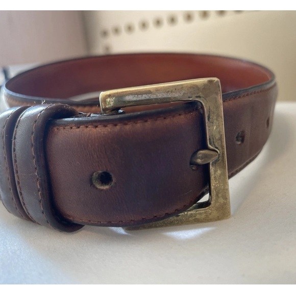 COACH Authentic Glove Leather Belt Mens Sz 34 85 Honey Brown Brass Buckle 7603 - Picture 5 of 13